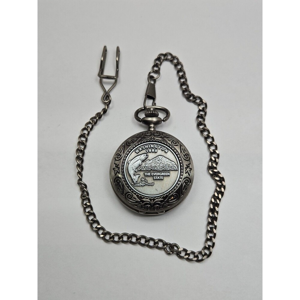 Vintage Collection Washington State Pocket Watch Quartz Chain Hunter New Battery